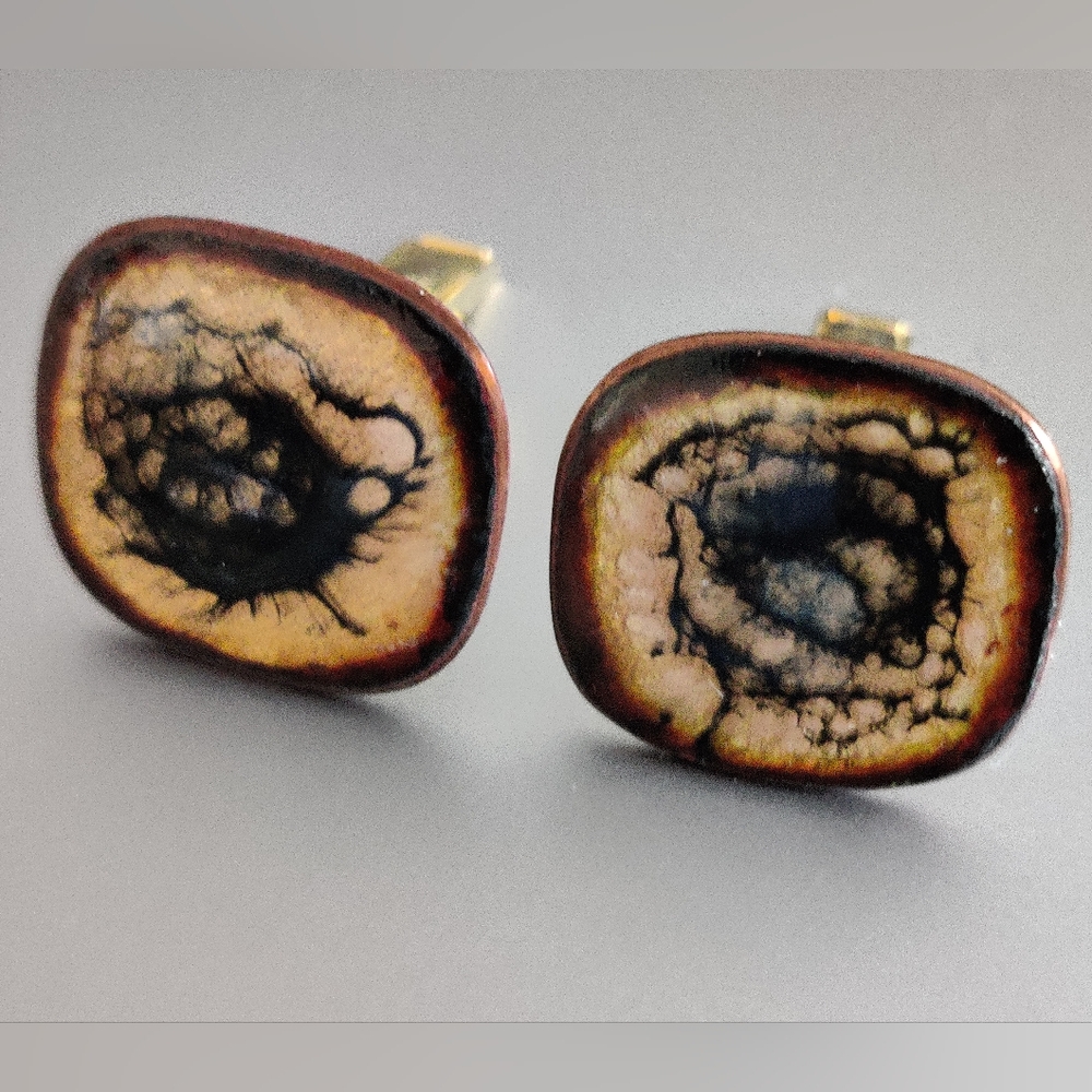 Vintage Unique Enamel on Copper Abstract Galaxy Design Cufflinks Signed SFL